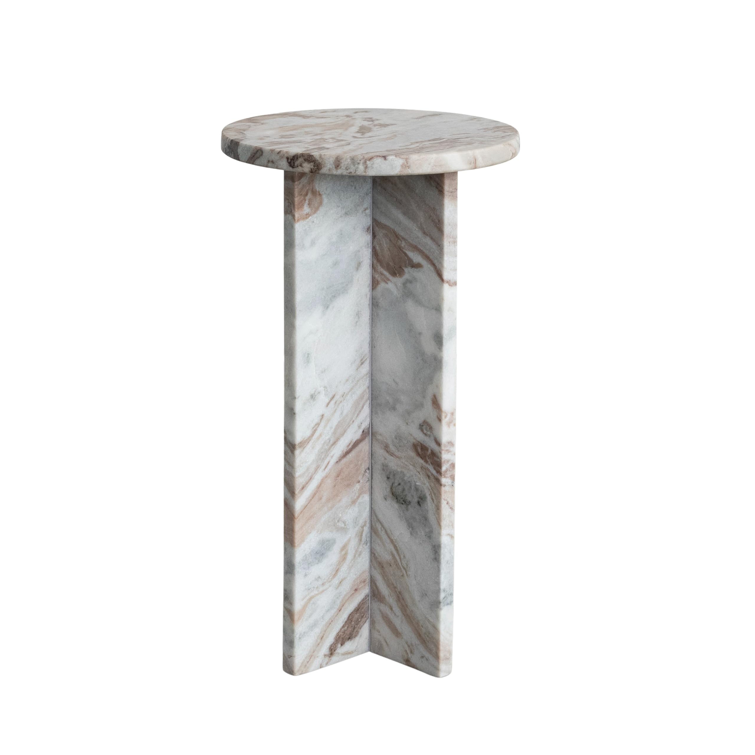 Creative Co-Op Round Torrento Marble Accent Table, Brown