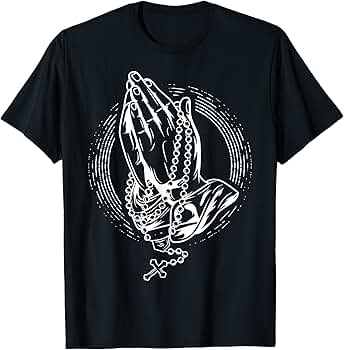 【新品未開封】PRAYING HANDS TEE // BLACK Amazon.com: Praying hands with rose and rosary T-Shirt