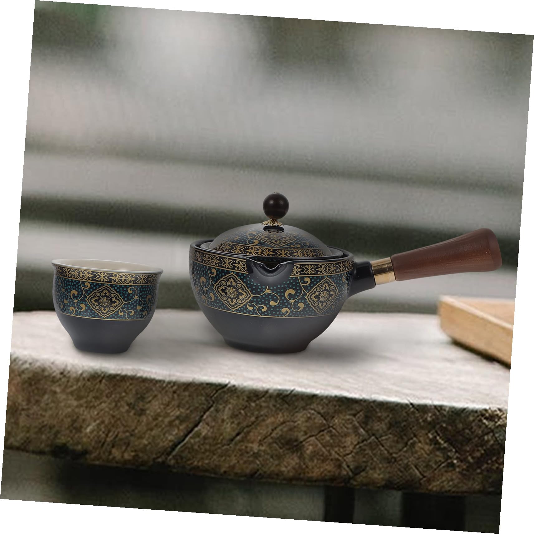 Homoyoyo Tetera Doméstica Giratoria Cerámica 360° Filtro y Asa Lateral Azul Elegante para Infusión de Té en Casa Juego de 1 Tetera y 4 Tazas para Té Tradicional