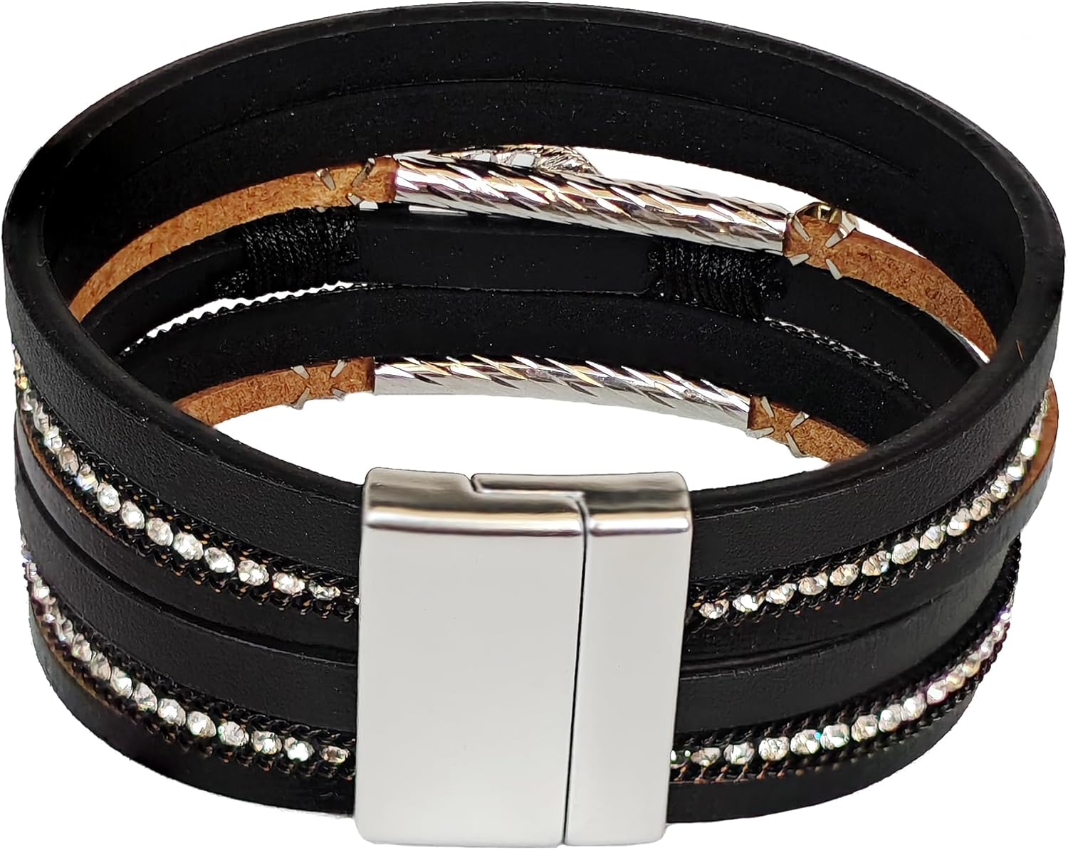 Leopard Bracelet for Women (7.68”) Multi Layered Animal Cheetah Print Natural Stone Braided Boho Leather Wrap Bracelet Jewelry - Image 2