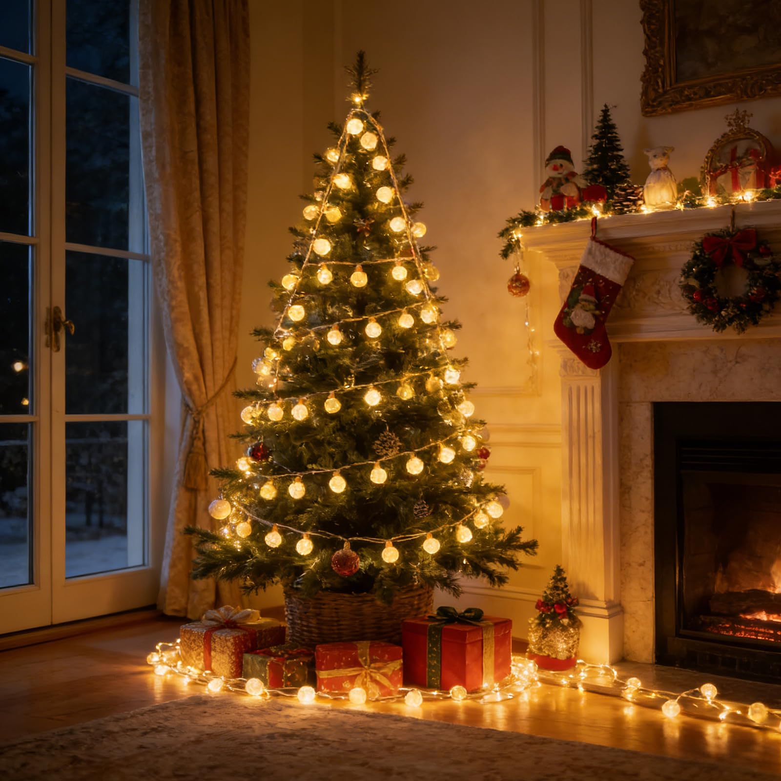 Guirlande lumineuse d'extérieur/d'intérieur avec prise, 8 m, 16 ampoules, 8 modes, intensité réglable, guirlande lumineuse à ampoules LED sphériques avec télécommande et minuterie, guirlande lumineuse