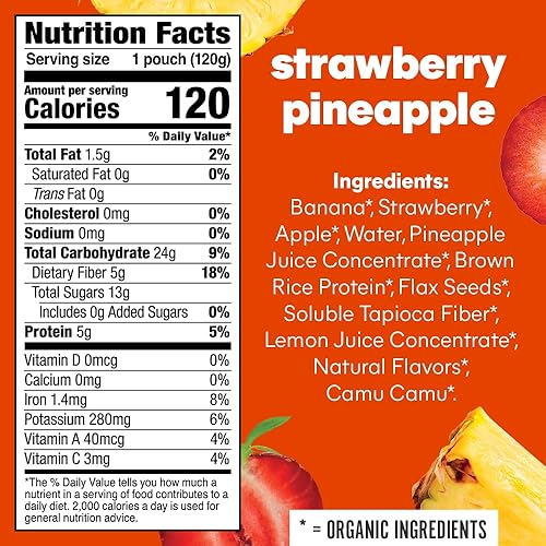 Miniatura 2 de Noka Superfood - Bolsas de batidos de frutas bocadillos saludables piña de fresa paquete de 12 veganas sin gluten con semillas de lino fibra