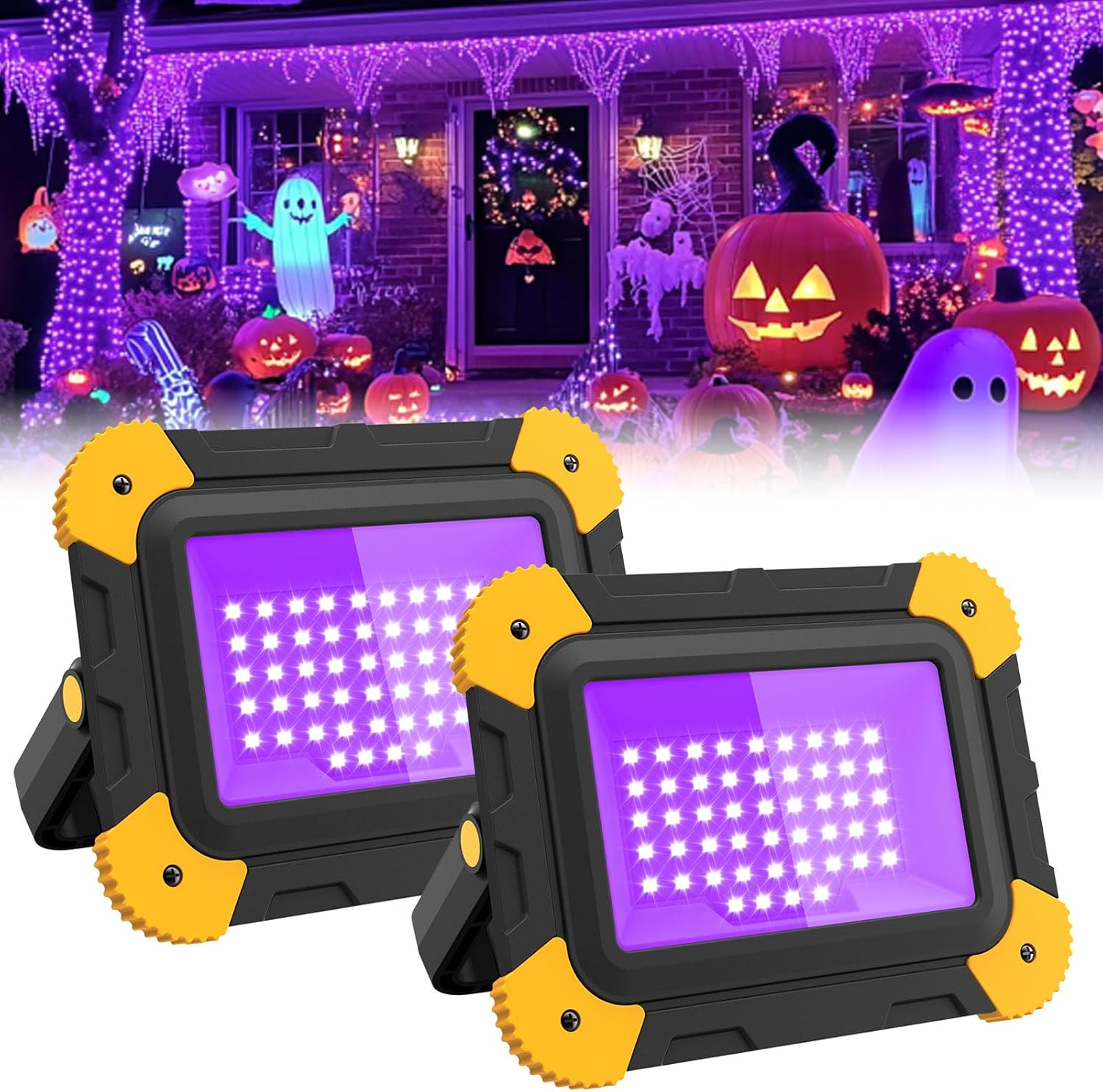 T-SUN Rechargeable LED Black Lights, Battery Powered Blacklight Ultraviolet Flood Light 400-405nm for Neon, Glow Party, Halloween, Body Painting,Fluorescent Poster,Night Fishing