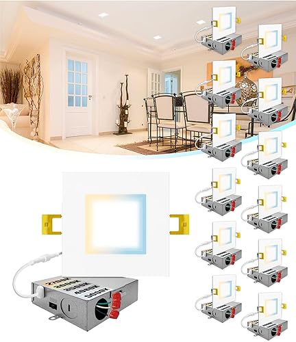 NUWATT Paquete de 12 luces LED empotrables cuadradas ultrafinas de 6 pulgadas, seleccionables 2700 K3000 K3500 K4000 K5000 K, alto brillo 1050