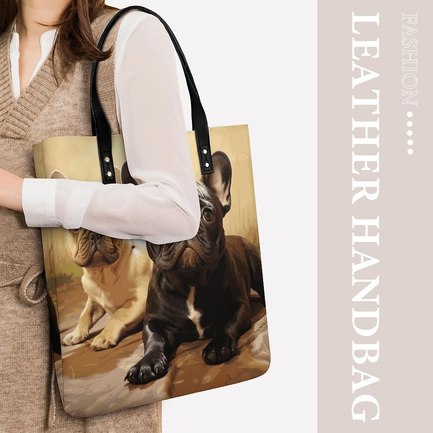 Cute French Bulldog Graphics Handbags Large Capacity, Tote Bag Stylish Slouchy, Shoulder Bags for Work Beach Travel And Shopping Grocery.