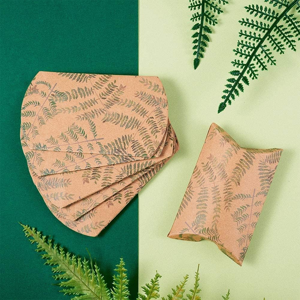 Super Cheap 🛒 Airssory 100 Pcs 3x2 Inch Vintage Kraft Paper Pillow Candy Packaging Box Leaf Pattern Box Rustic Gift Boxes for Wedding Candy Sweet Favors Baby Shower Birthday Party Supplies