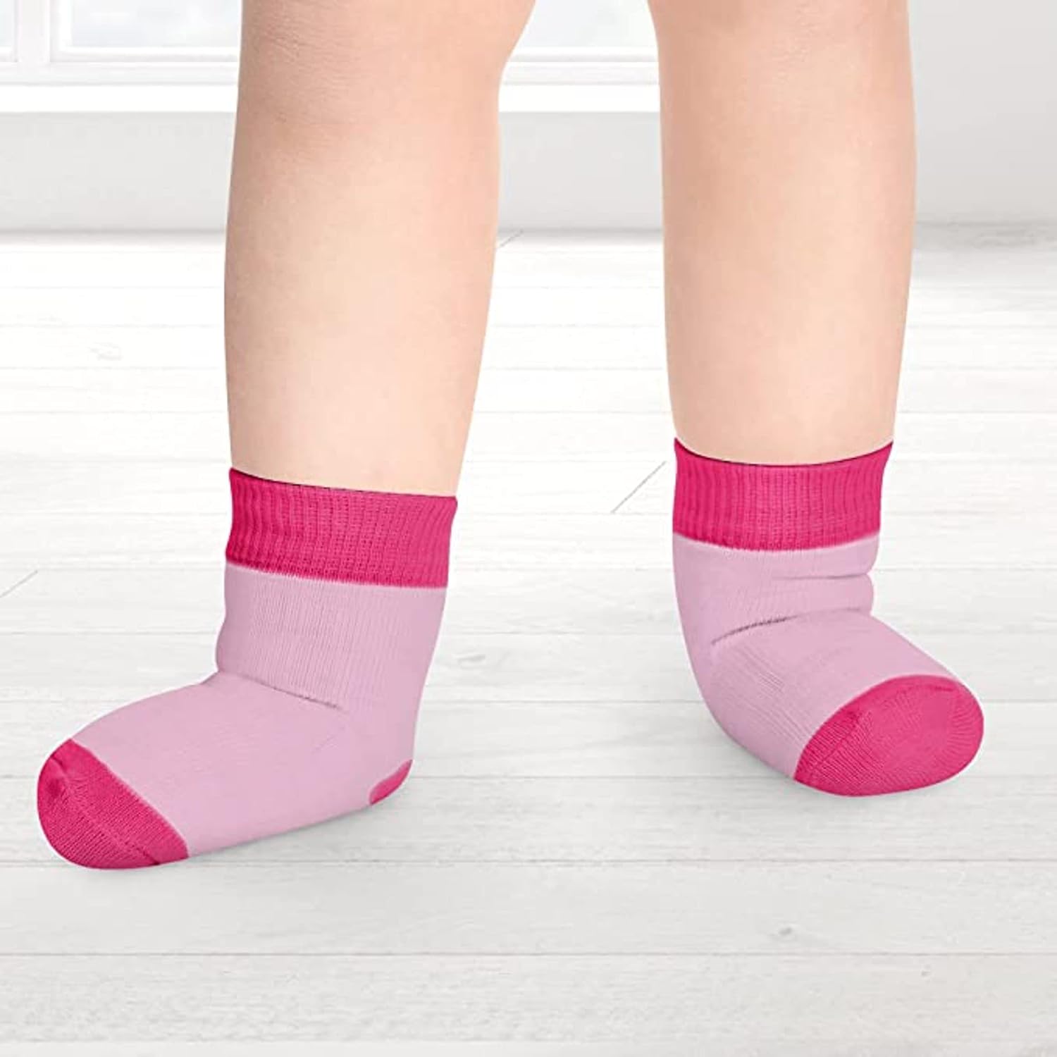 Kids Socks for Girls Boys Toddler Socks With Grippers Soft Cotton Dress Crew Grip Socks for Children 4T-5T Years old (Pink & Gray)