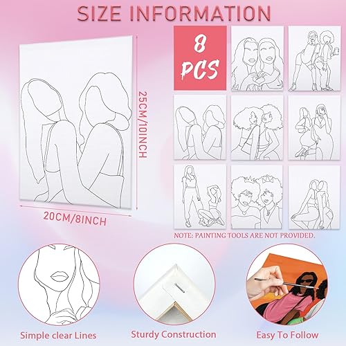 Vista 56 de VOCHIC Paquete de 8 lienzos predibujados para pintar para adultos, kit de sorbo y pintura, suministros para fiestas, juego de pintura artística