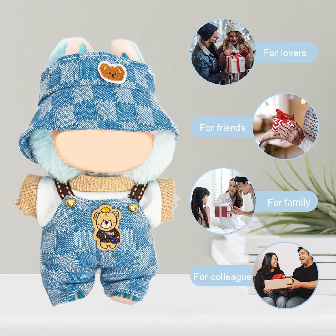 Lububu Clothes for 17cm Dolls(NO Doll) Outfit with Accessories Suit for Lubobo Cute Stylish Dress Up Set Denim Plaid