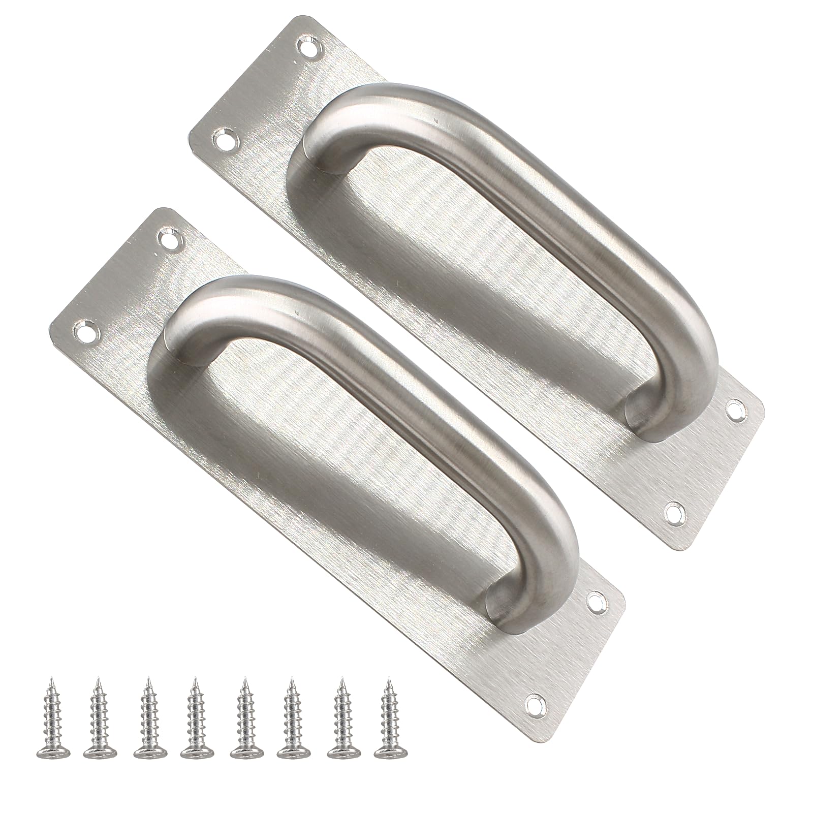 Cjueiom 2 Pack Silver Sliding Barn Door Handle, 8 Inch Gate Door Handle Stainless Steel Push-Pull Door Handles, Square Kitchen Pull Handle for Sliding Barn Door Gate Cabinet Closet Drawer Garage Shed