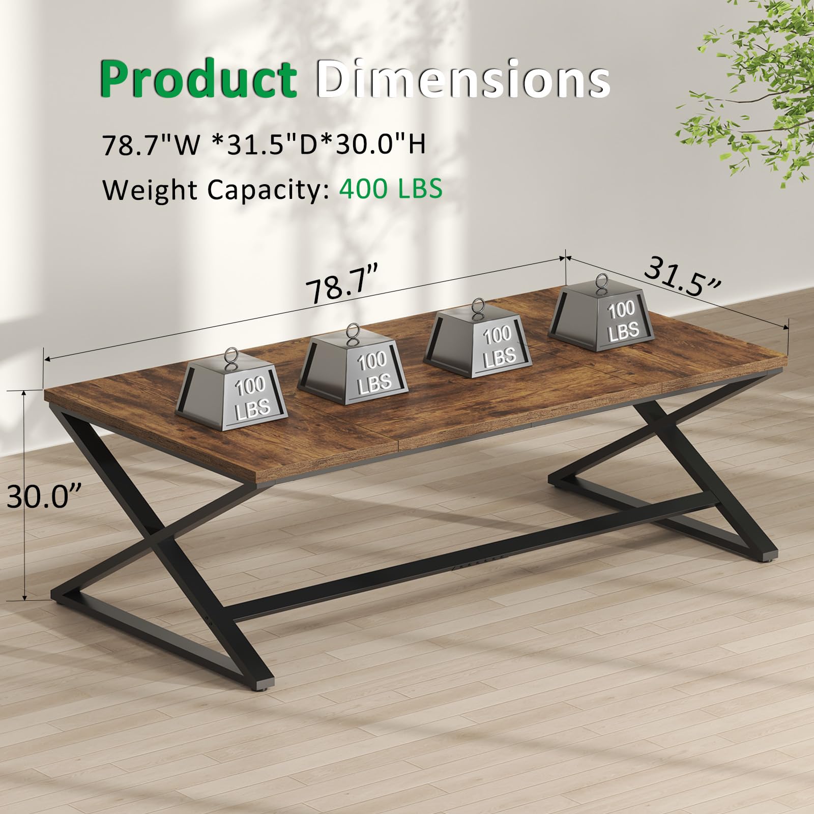 IBF 200 cm Schreibtisch Groß X Bein PC Tisch Computer Desk Rustikal Eiche | PC Gaming Büro Homeoffice Arbeitszimmer Schreibtisch Computertisch Bürotisch groß aus Holz Eiche