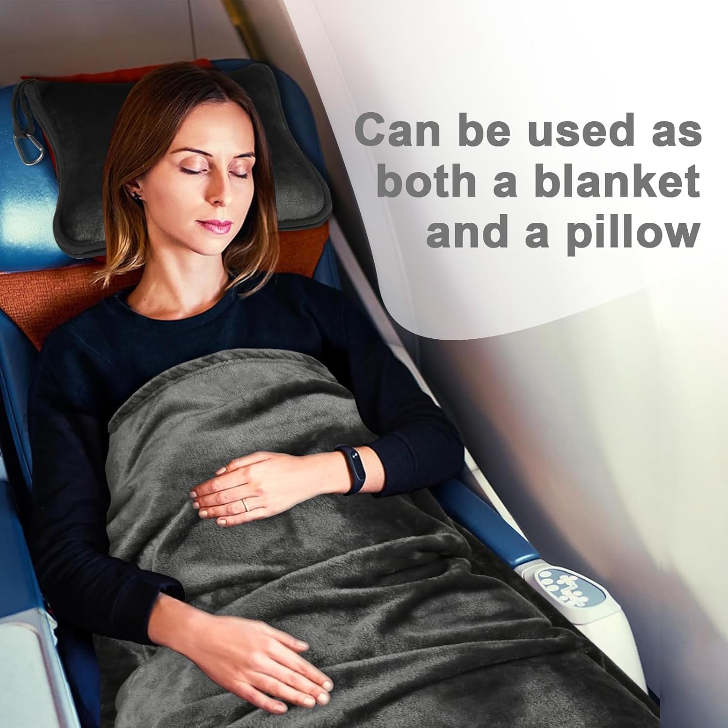 Travel Blanket and Pillow Compact, Premium Soft 2 in 1 Airplane Blanket with Soft Bag Pillowcase，Hand Luggage Sleeve and Backpack Clip (Solid Grey) - Image 6