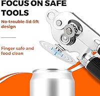 Vista 5 de Abrelatas Manual con Imán, Mango de Goma de Agarre Suave Cuchilla Afilada Borde Liso, Perilla sin Esfuerzo, Abrelatas Resistente con Abrebotellas