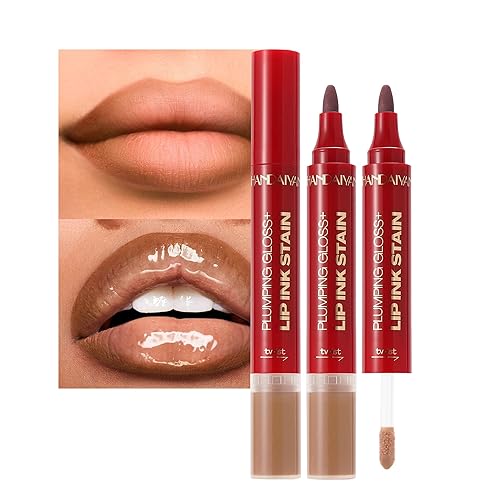 Beauty Glazed 2-in-1 Lip Stain & Plumping Lip Gloss – Lip Oils + Lip Liner Pencil Lip Combo for Fuller, Defined Lips – Long Lasting, Smudge-Proof, High-Shine Color (#06 Warm Cocoa Brown)