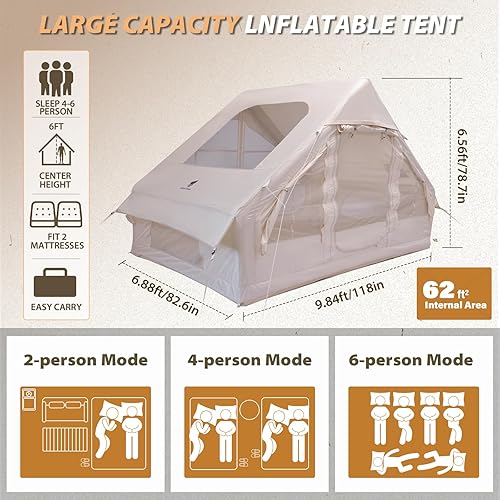 Miniatura 7 de GEERTOP Tienda de campaña inflable grande con estufa Jack Instantánea Impermeable Inflable Air Glamping Tienda de campaña con tragaluz para la