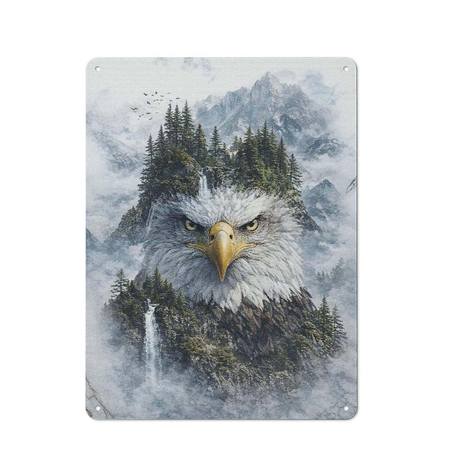 Junmoney Style-22 40X30cm Rustic Tin Sign With Majestic Eagle Mountain For Home Office Or Studio, For Metal Sign Collectors, For Garage And Workshop Walls