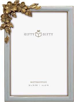 Vintage Thin Border Floral Photo Frame / 4x6 In | For Wall and Vertical/Horizontal Display on Tabletops | Perfect for Home Decor, Wedding, Graduation, Or Milestone Photos Gold+Gray