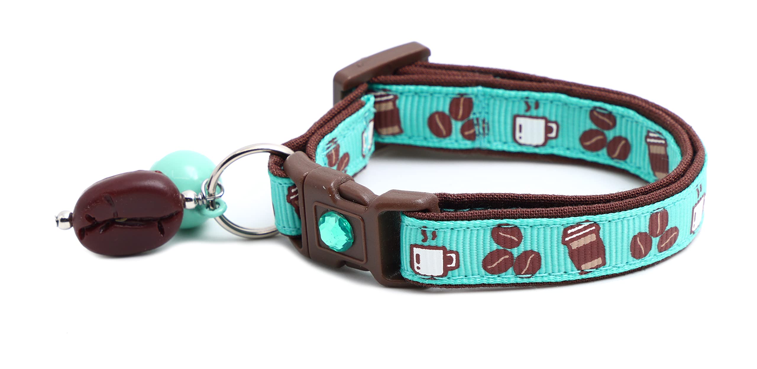 Coffee Cat Collar with Bell | Safety Breakaway Collar | Adjustable Large Size or Kitten Collar (Small(10lbs & Less), Aqua)