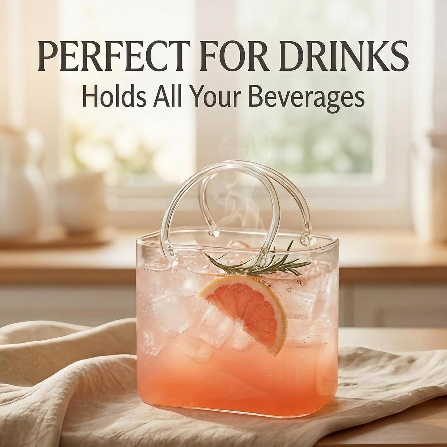 Purse Drinking Glass with Straw, Glass Purse for Drinks, Decorative Glass Purse Drinking Hand Bag, Unique Wine Glasses Cup for Women Party, Fish Bowl Vase (3)