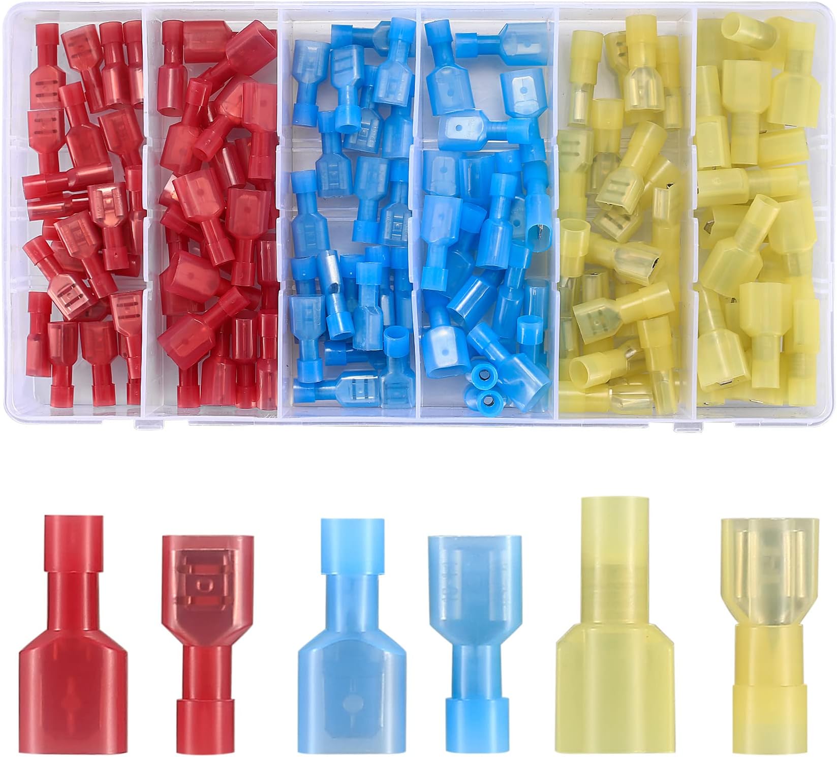 120 Pcs Spade Terminals, Nylon Fully Insulated Male/Female Spade Connectors Set, AWG 22-18 AWG 16-14 AWG 12-10 Spade Quick Disconnect Electrical Cable Wire Crimp Terminals Connectors
