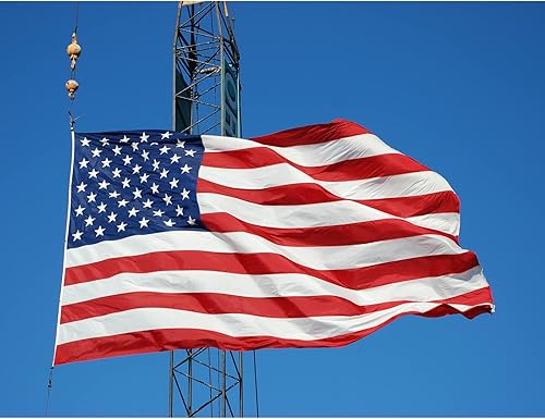 Miniatura 7 de SYII Bandera estadounidense de 15 x 25 pies para exteriores, estrellas bordadas de lujo y rayas cosidas de doble costura, poliéster resistente con