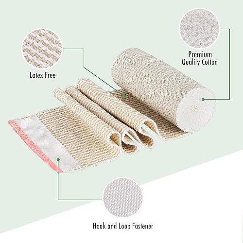 Miniatura 2 de Vendaje de compresión con cierre automático y clips adicionales, 2 x 3 pulgadas, 2 x 4 pulgadas, vendaje sin látex para deportes, cuidado de heridas