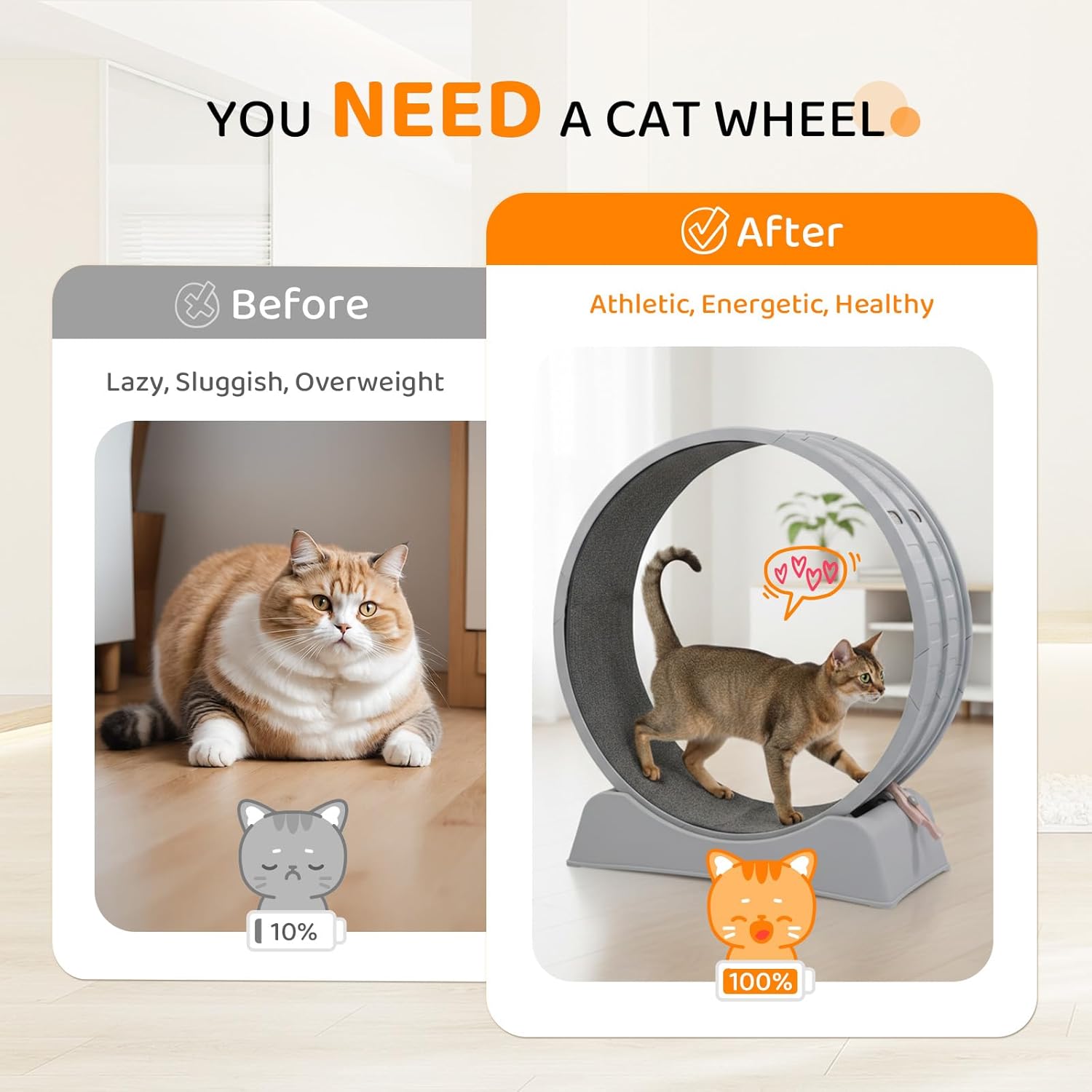 VINGLI Cat Exercise Wheel, 31" Cat Treadmill for Indoor Cats, Cat Running Wheel with Carpeted Runway for Weight Loss & Daily Exercise (Grey)