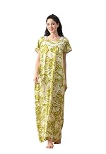 Ichaa Women’s Rayon Printed Round-Neck Maxi Nighty with Pocket, in Plus Sizes