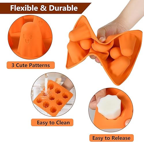 Miniatura 5 de Moldes de silicona fantasma, 2 paquetes de moldes antiadherentes 3D de chocolate con 9 cavidades, lindo molde de fantasma para gelatina, gomitas,