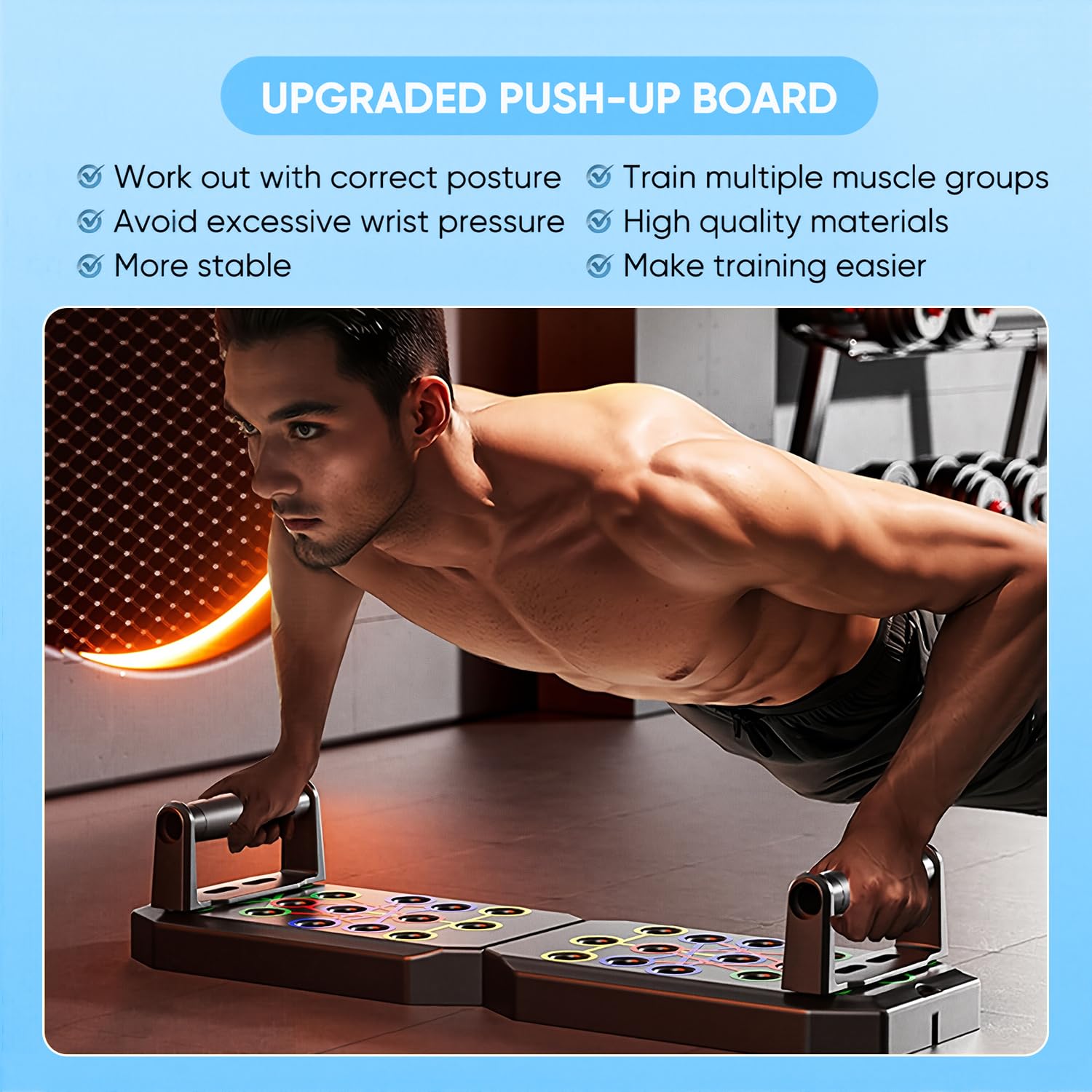 Saker Foldable Push-up Board,Home Multi functional Solid Exercise Equipment Fitness Floor Chest Muscle Exercise Professional Equipment Burn Fat Strength Training Arm Suitable for Men and Women