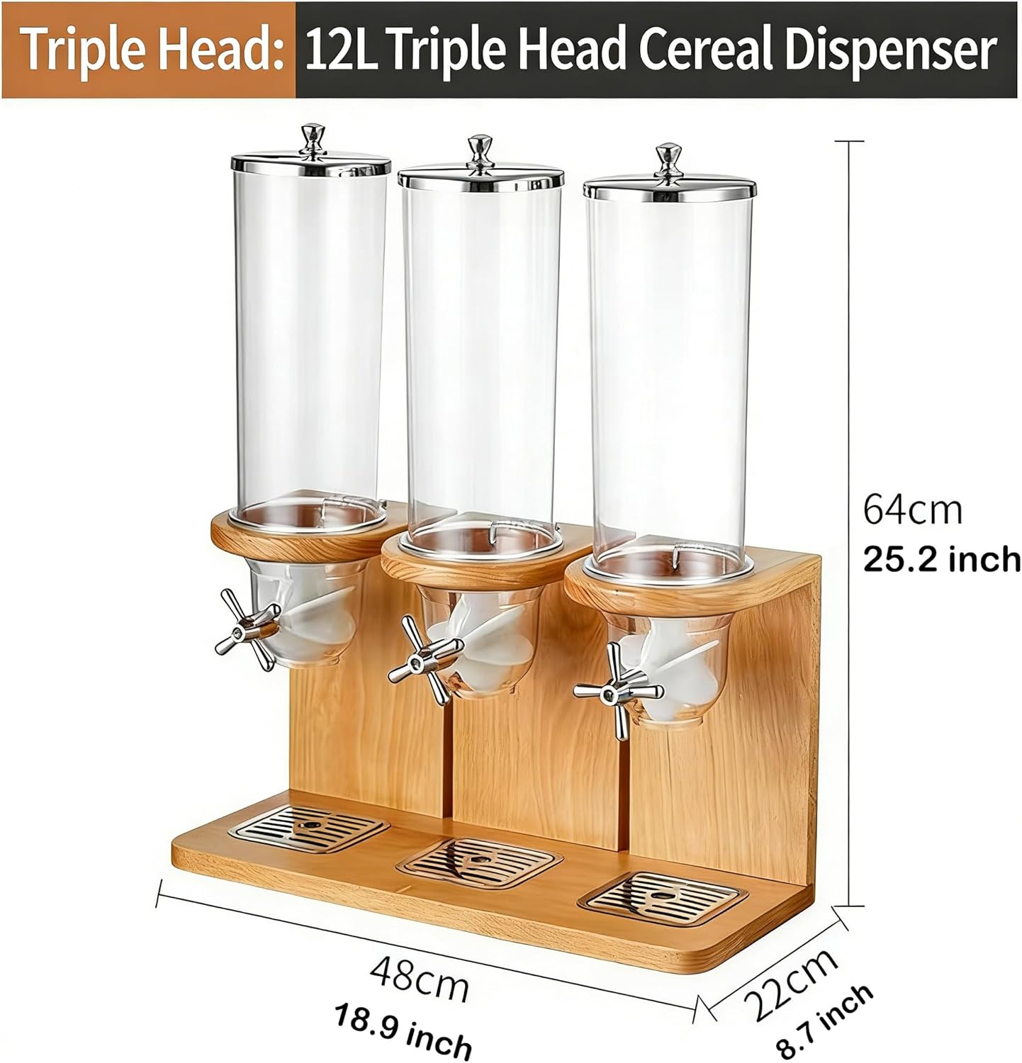 Wooden Countertop Dispenser for Candy, Cereal, Snack，Rice & Flour，Food Storage Container with Split Design，Grain & Honey Dispenser Machine for Kitchen Pantry Organization (Beech base, 12L)