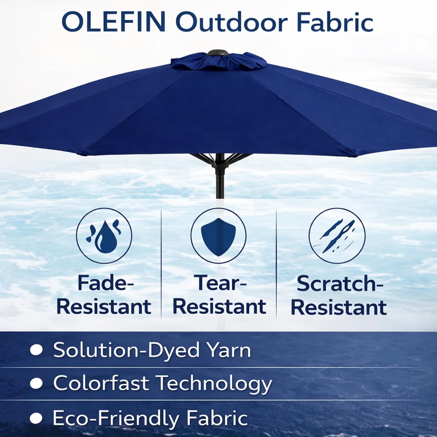 9ft Patio Umbrella Replacement Canopy 8 Ribs, UV & Fade Resistance OLEFIN Fabric Outdoor Umbrella Canopy, Umbrella Top ONLY (Royal Blue)