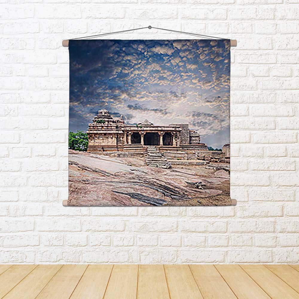 ArtzFolio Vijayanagara Empire Hampi Karnataka India Canvas Fabric Painting Tapestry | Scroll Art Hanging 25.2 x 24 inch (64 x 61 cms)