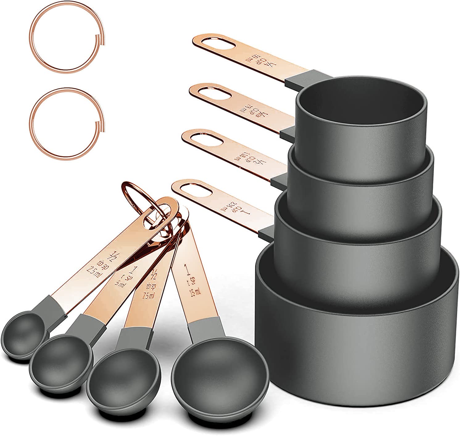 Measuring Cups and Spoons Set 8 Piece Stainless Steel Plastic for Kitchen Baking Cooking Dry and Liquid Measurement (grey)