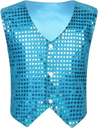 inlzdz Sequins Tassle Disco Dance Vest for Kids Party Costume for Girls and Boys Kids Dance Hip Hop Jazz Vest