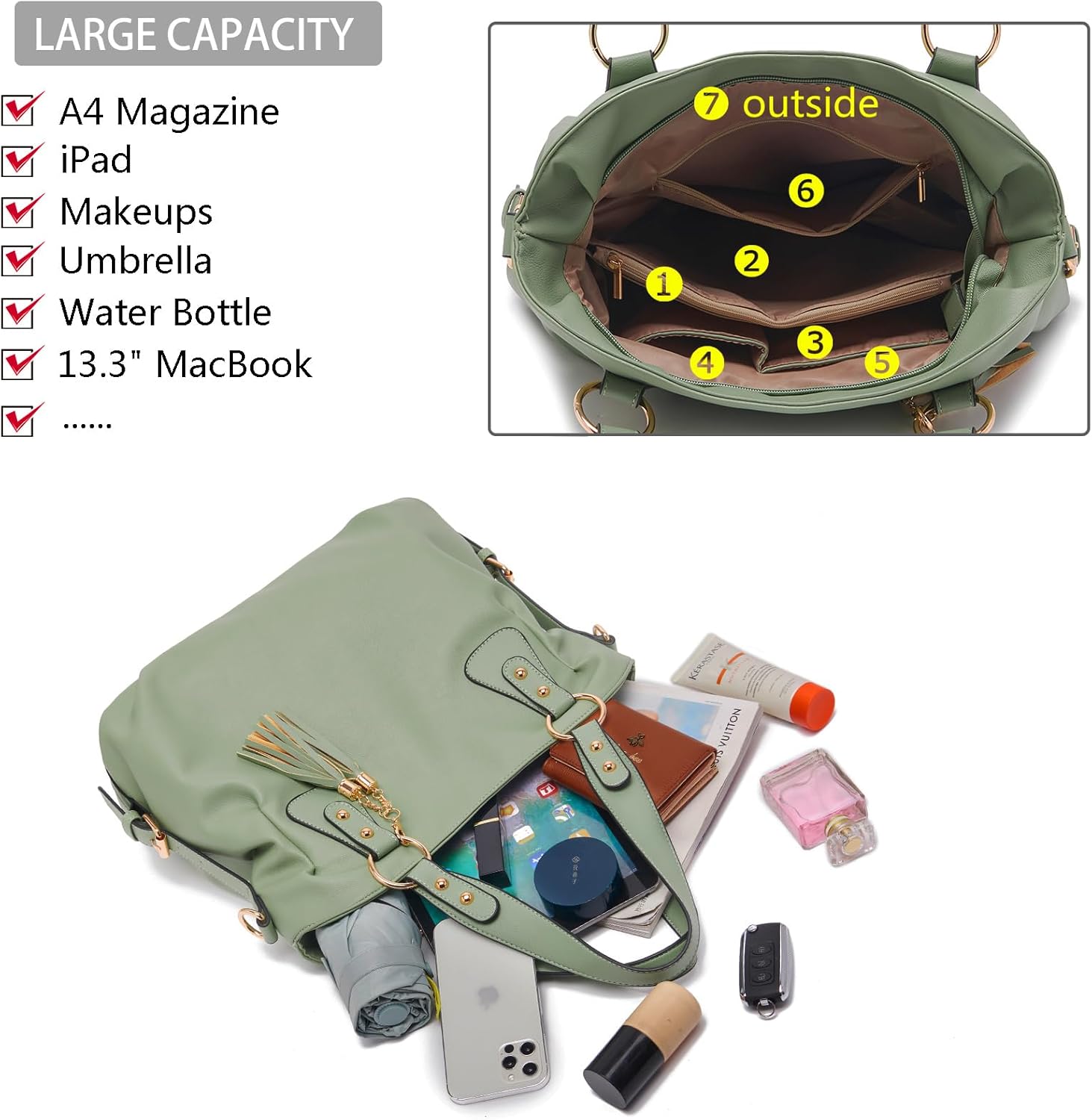 Soperwillton Fashion Handbag for Women Shoulder Bag Top Handle Satchel Hobo Tote Bag Purse Set 4pcs - Image 6