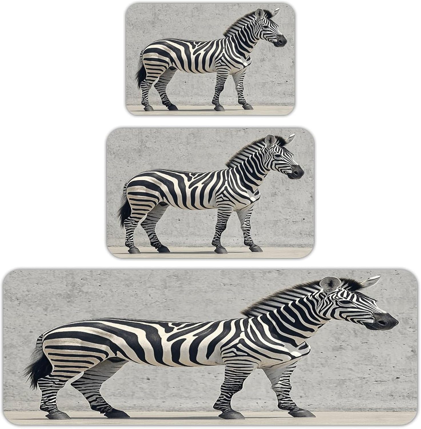 Zebra on The Wall Kitchen Mat Set of 3 Waterproof Floor Mats Non-Slip Kitchen Rugs Premium Flannel Rug Heavy Duty Standing Mat for Kitchen Home Bathroom Laundry