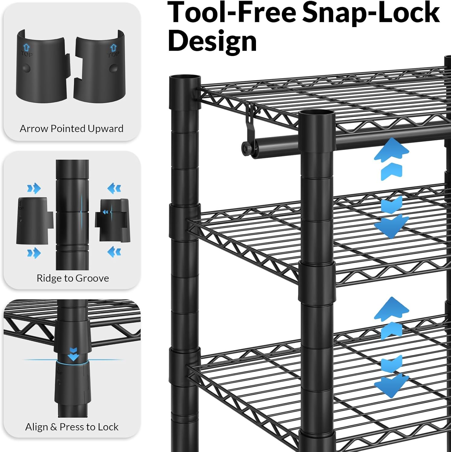 Heavy Duty Clothes Rack (With Adjustable 4 Hanger Rods & 8 Shelves), Freestanding Clothing Racks for Hanging Clothes, Metal Garment Rack 60" x 16" x 76", Closet Organizer Max Load 900LBS, Black