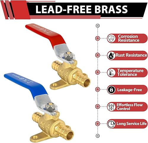 Miniatura 28 de Paquete de 2 válvulas de bola EFIELD Pex Brass de 1/2 pulgada con cierre de puerto completo, caliente y frío, (VALVE001)