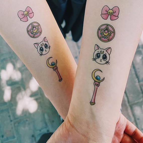 Novu Ink Sailor Moon Princess Serena Usagi Kawaii Temporary Tattoos Pack Of 2 Fake Tattoos Art Design Transfers Stickers For Body Arm Leg Etc 14cm X 8cm
