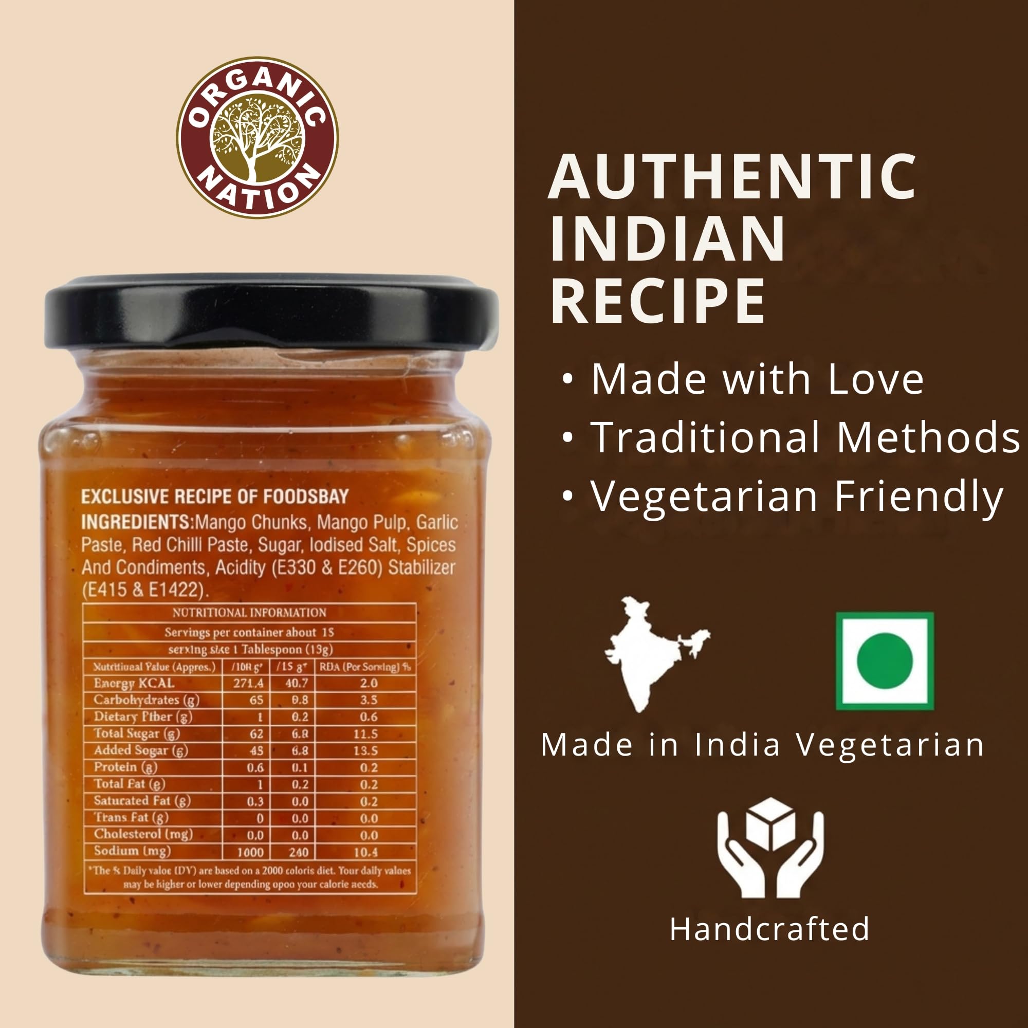 ORGANIC NATION Mango Chutney - Delicious Indian Sweet & Spicy Relish, Handcrafted with Fresh Mangoes & Natural Spices, No Preservatives, 300g, Natural Golden Hue Perfect for Dips, Sandwiches & Curries 4