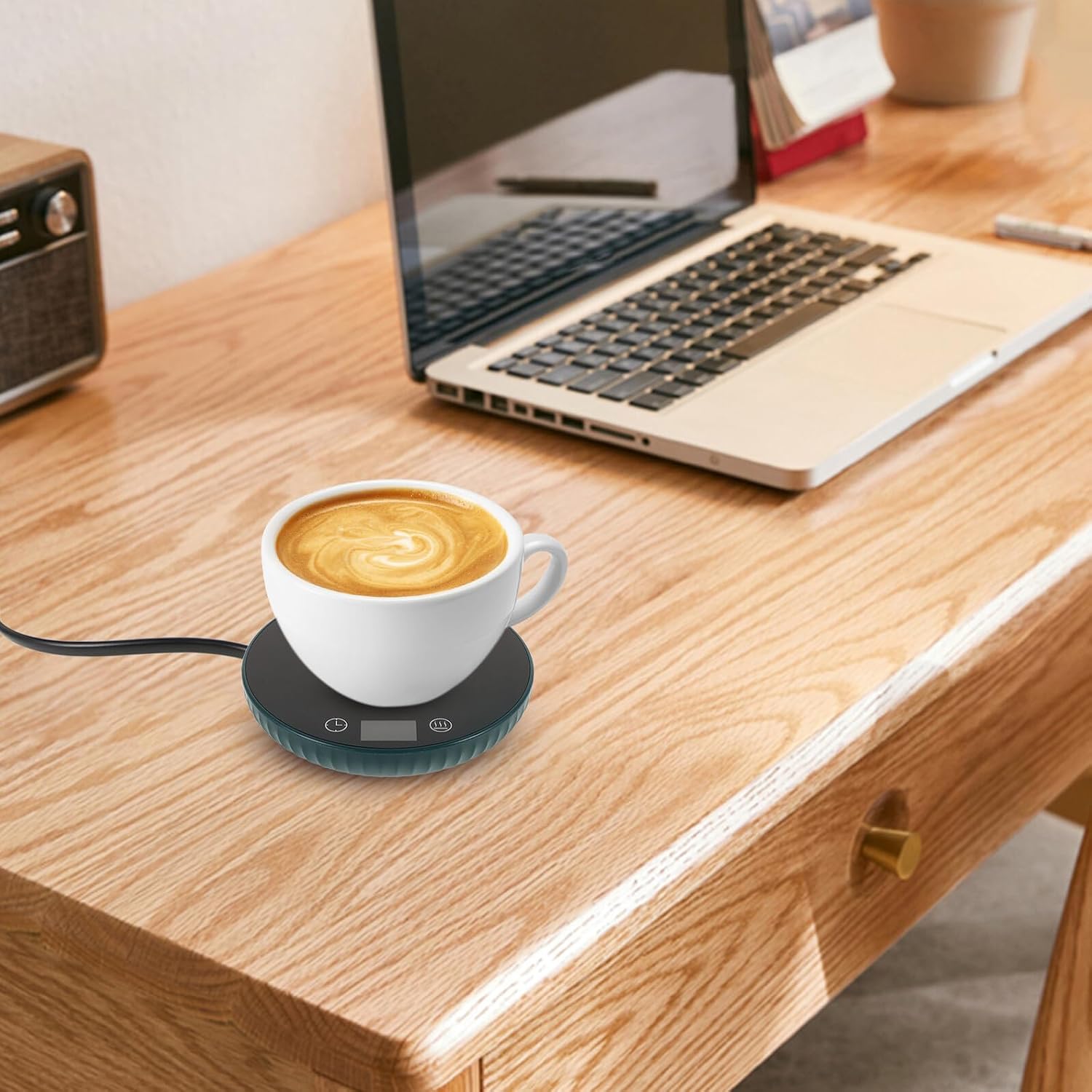 NUOBESTY Electric Mug Warmer with Temperature Display 55°c Ceramic Heating Coaster Reusable Coffee Cup Warmer for Desk Home Office US Plug 110v Green