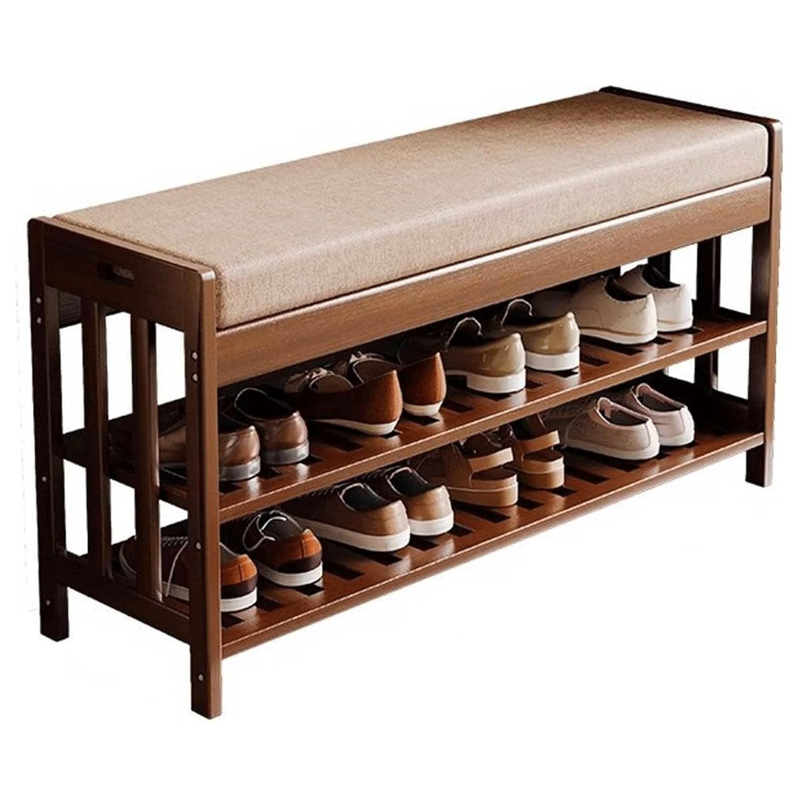KLGFBDC Bamboo Shoe Bench with Cushion – Stable Entryway Storage, Ideal for Hallway, Living Room & Closet, Stylish and Functional for Organizing Footwear