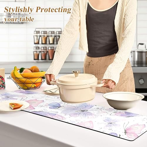 Miniatura 4 de Salvamanteles largos de mariposas color rosa lila y morado para ollas y sartenes calientes, material resistente al calor y almohadilla impermeable