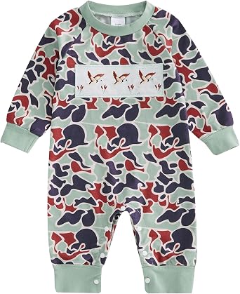 Baby Boys Romper Camouflage Embroidery Duck Clothes Long Sleeve Sweatshirt Jumpsuit Newborn Fall Outfit