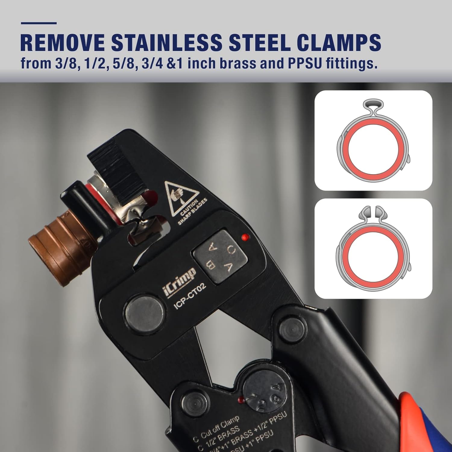 iCrimp Push-fit Disconnect Tool & PEX Removal Tool for for F2098 Stainless Steel Clamps & F1807 Copper Rings
