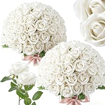 12 Pcs White Roses Artificial Flowers, Fake Velvet Silk Rose Bulk Faux Flower, 20" Long Stem Realistic Real Touch White Rose for Wedding Centerpieces Bridal Bouquet Valentines Day Home Floral Decor