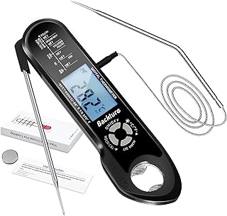 Wire Digital Meat Thermometer, Instant Read, Long Wire Range, Alarm, Backlit, High-Temp-Resist Food Thermometer, Kitchen Gadgets, Grilling BBQ Accessories for Smoker, Cooking, Oven, Rotisserie, Black