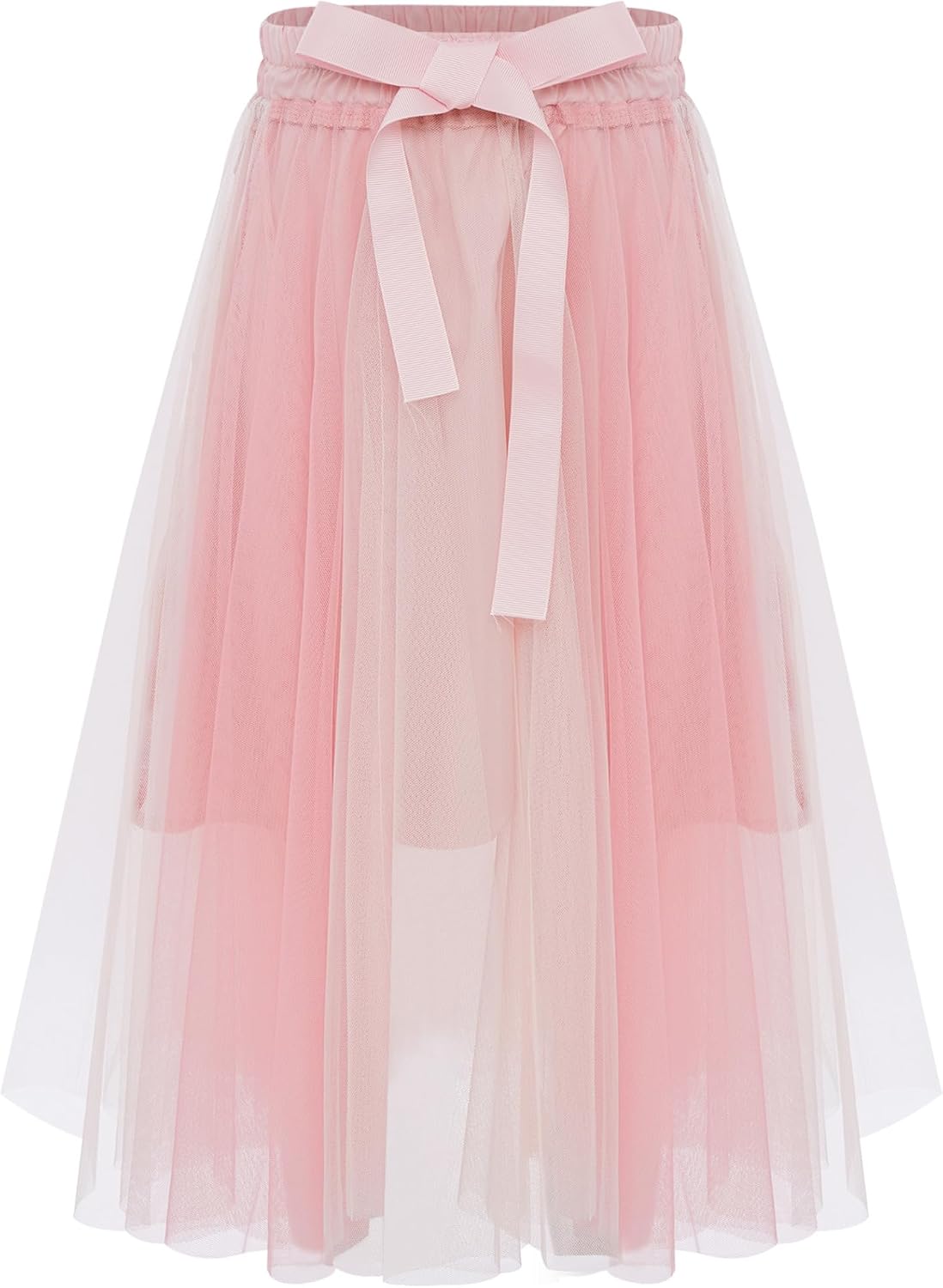 Kids Girls Tulle Dance Skirt Elastic Waistband A-line Skirt with Lining for Wedding Party Holiday Photography