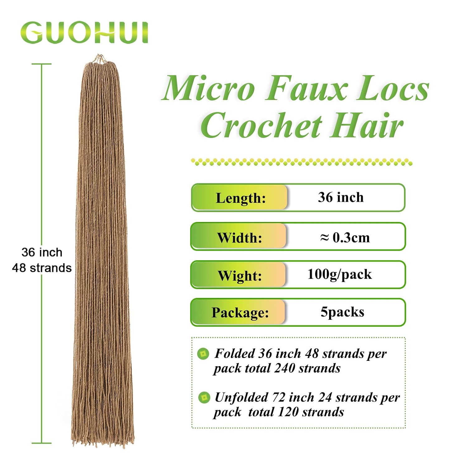 GUOHUI Micro Faux Locs Crochet Hair, 36 Inch 5 Packs Color Honey Blonde DIY Braids Straight Styles (36",27)